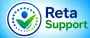 Reta Support logo with blue and green wellness checkmark icon on a blue gradient background.