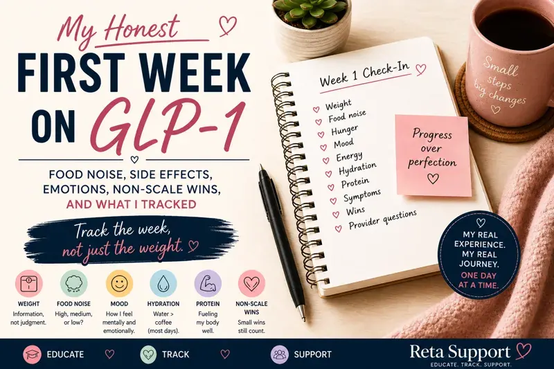 Reta Diary Hub GLP-1 journey blog with food noise tracking weekly check-ins and non-scale wins